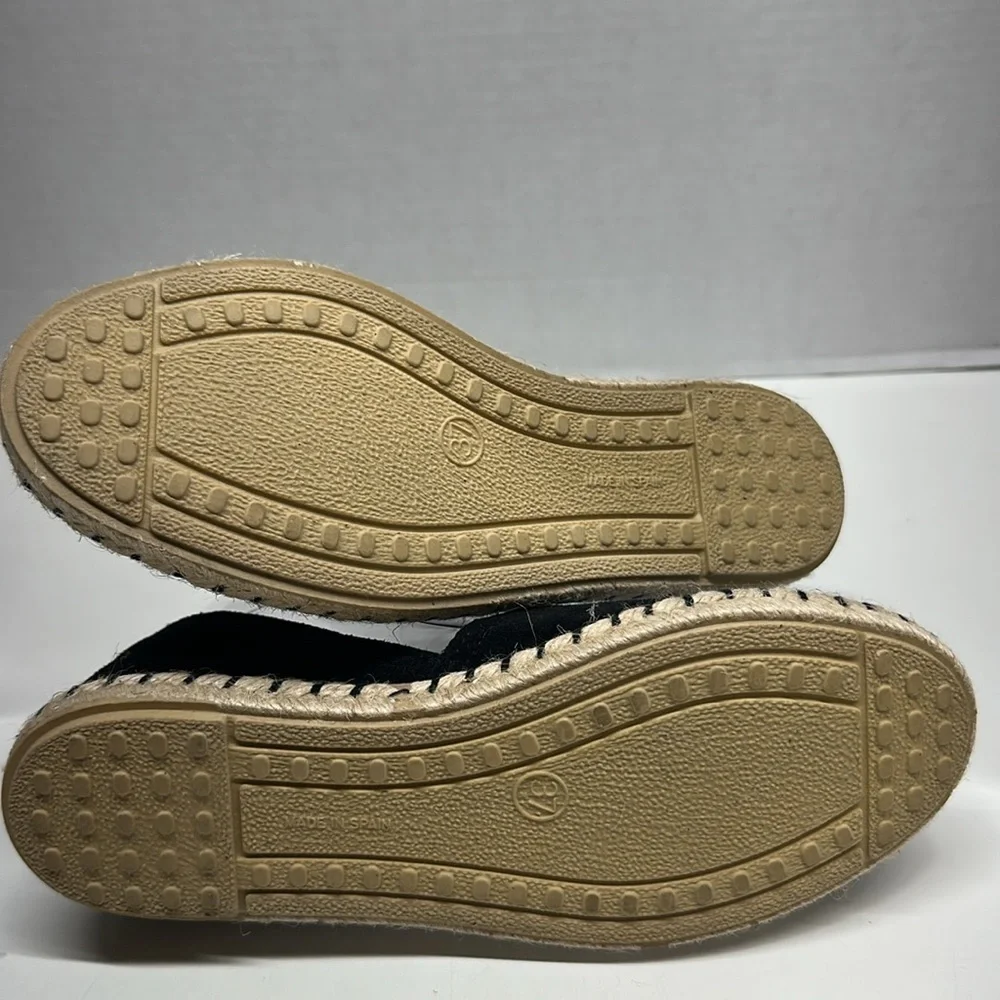 Miz Mooz Carmena Shoes Suede Leather Espadrille Jute Flats Slip On Black 37 US 7